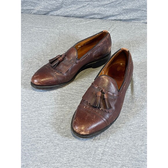 Allen Edmonds Dalton Brown Pebble Grain Tassel Kiltie Slip-On Dress Shoe Loafer - Picture 2 of 12